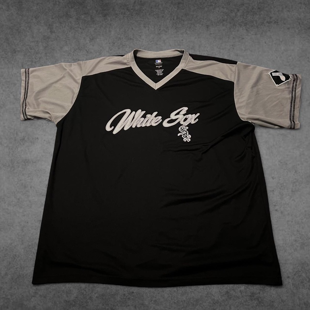 MLB Chicago White Sox Jersey Mens 3XL Black Grey V-Neck Mesh Baseball Shirt Y2K